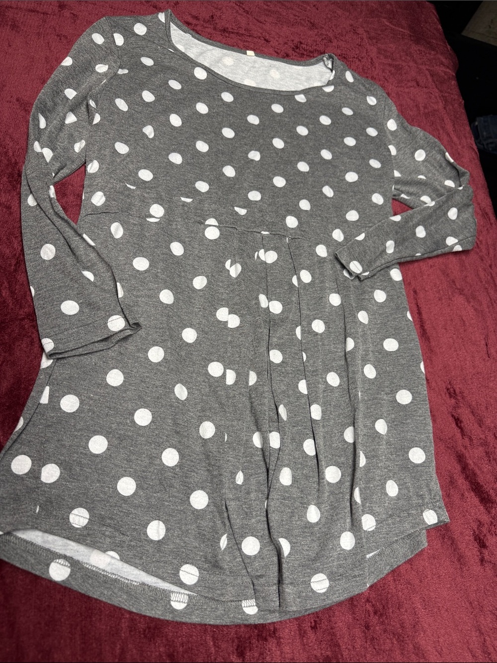 Gray Polka Dot Long Sleeve Tunic Dress